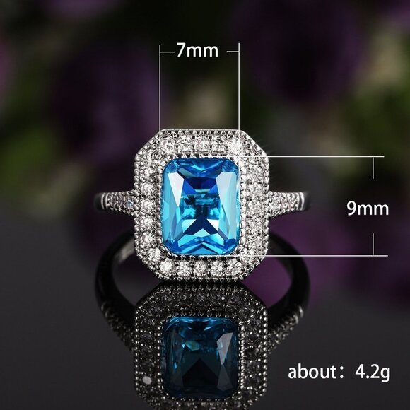 ❤Noble Retro Carved Pure Blue Zircon Silver Vintage Rings for Women, MARR9167 - Picture 4 of 5